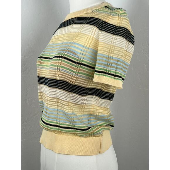 ZARA Multicolored Striped Retro Preppy Sheer Short Sleeve Sweater (Womens: Sml) - Picture 2 of 7
